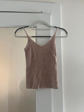 American Eagle Ribbed V-Neck Knit Cami Tank Top - Dusty Pink